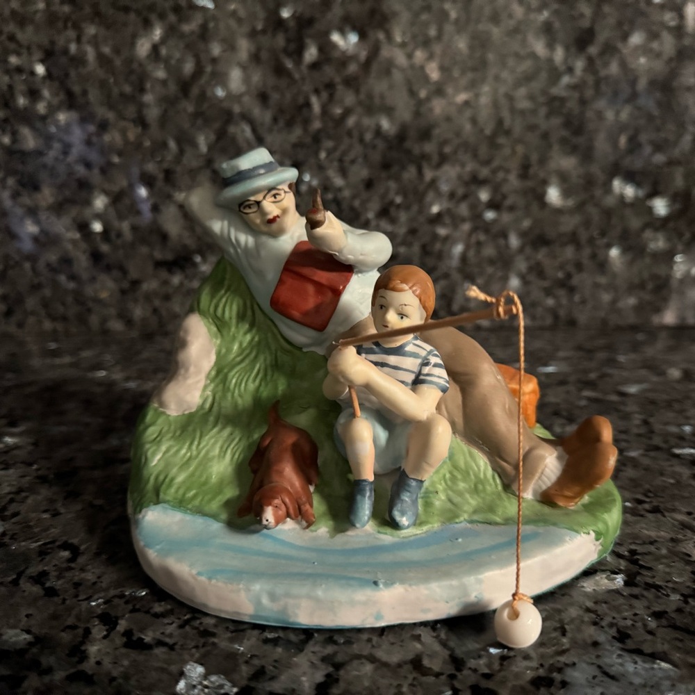 Vintage Charming Porcelain Figurine of Man and Child Fishing.